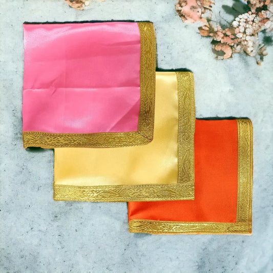 Pooja Altar Cloth | Chowki Aasan Cloth (Set of 3) Pink Peach Orange