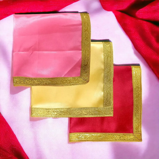 Pooja Cloth for Home Temple | Mandir Chowki Aasan ( Pink Peach Red )