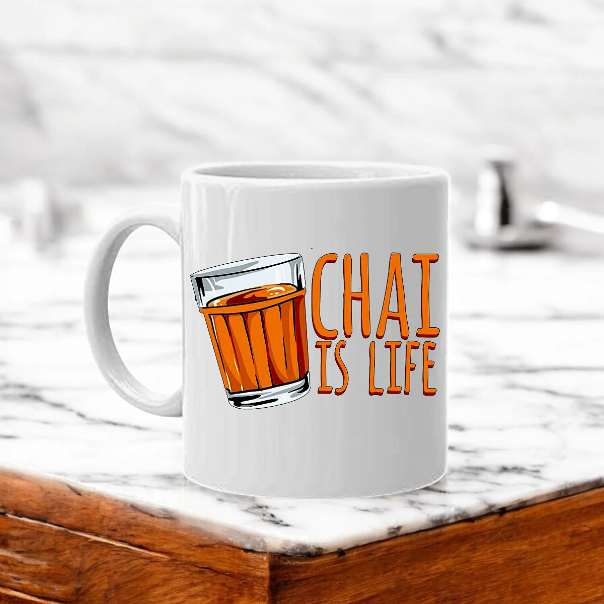 White Ceramic Quote Printed Life is Chai Mug