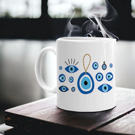 Evil Eyes Protection Printed White Coffee Mug | Evil Eyes Customized Printed Mug