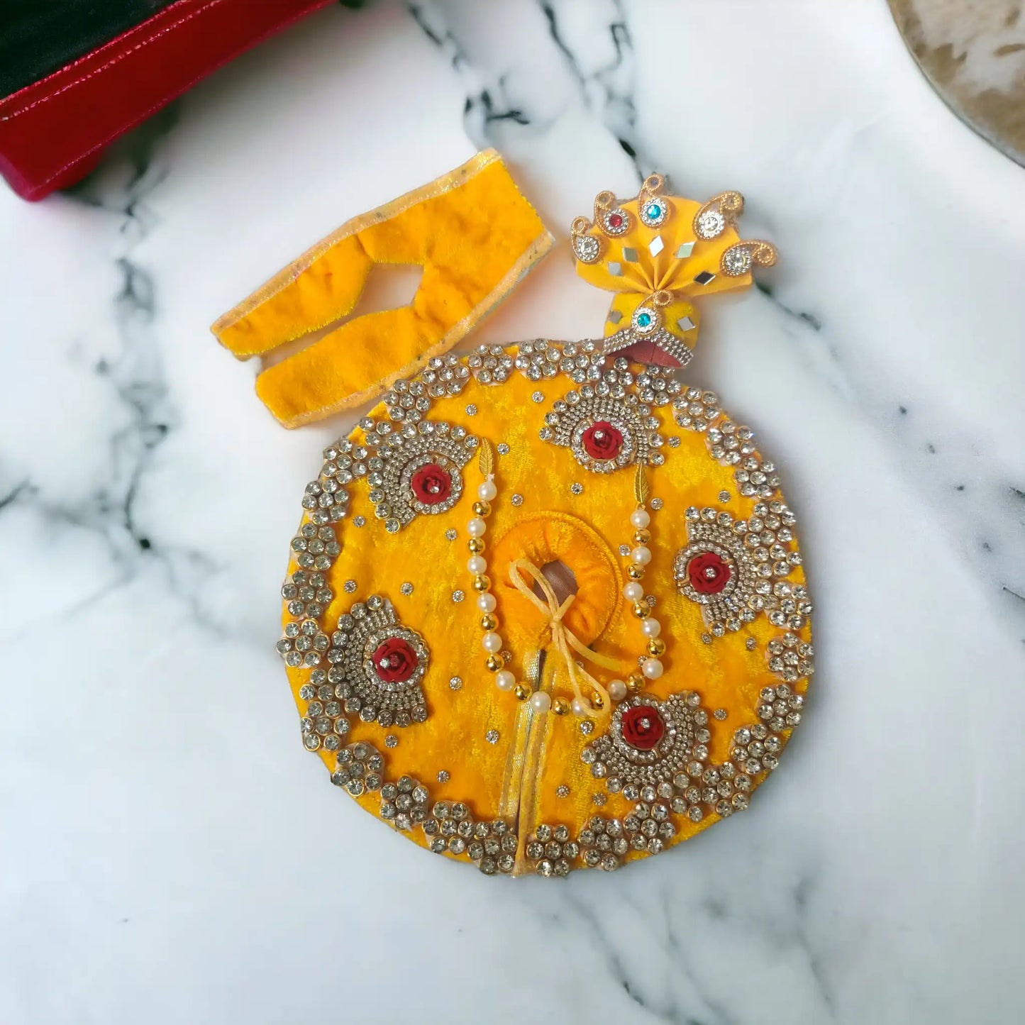 Laddu Gopal Ji Heavy Designer Velvet  Poshak | Thakur Ji Dress With Pagdi ( Yellow )