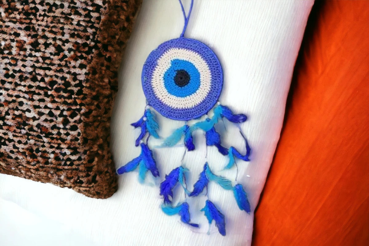 Decorative Evil Eye Dream Catcher || Dream Catcher Wall Hanging (Blue)