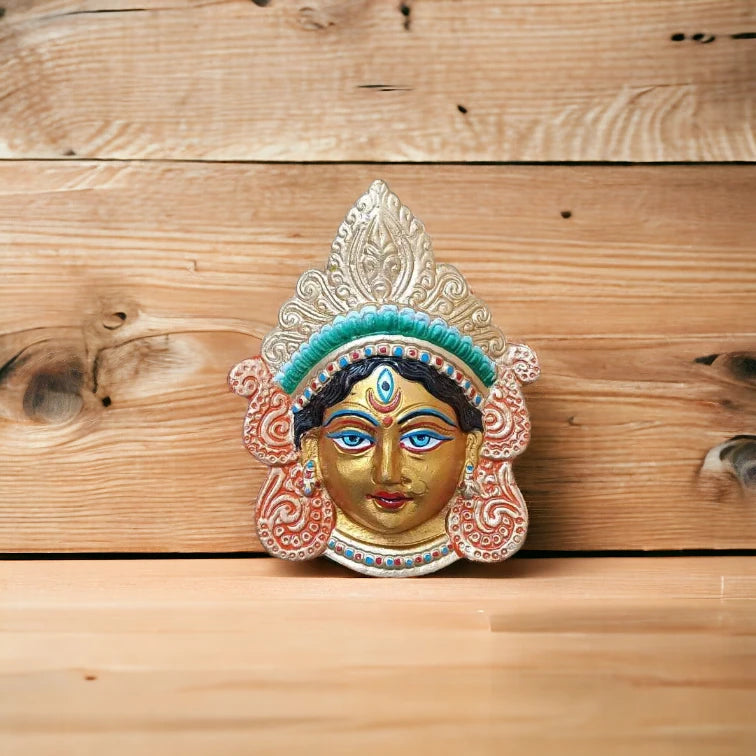 Goddess Maa Durga Face Mask | Aluminium Lord Durga Mata Face Idol Showpiece