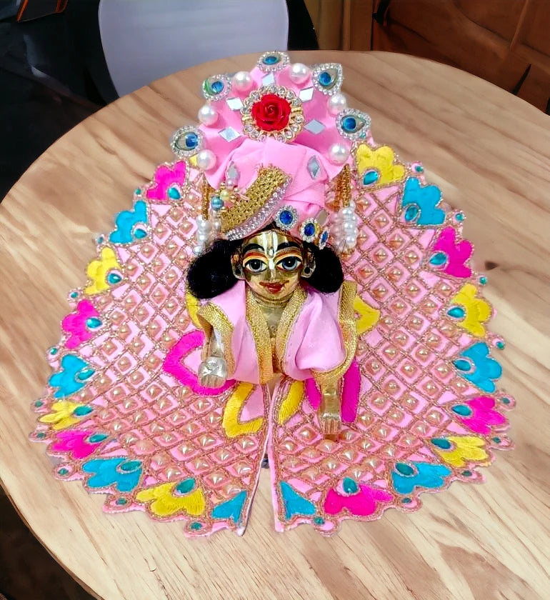 Kanha ji Heavy Stone Work Pink Poshak With Pagdi