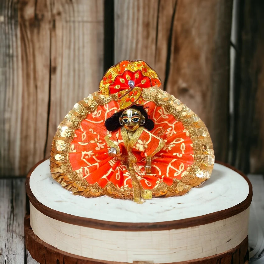 Laddu Gopal Beautiful Festival Dress with Handmade Pagdi - Orange